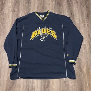 Vintage Lee St. Louis Blues Hockey Team Long sleeve V-Neck Pullover Sz 2XL NHL